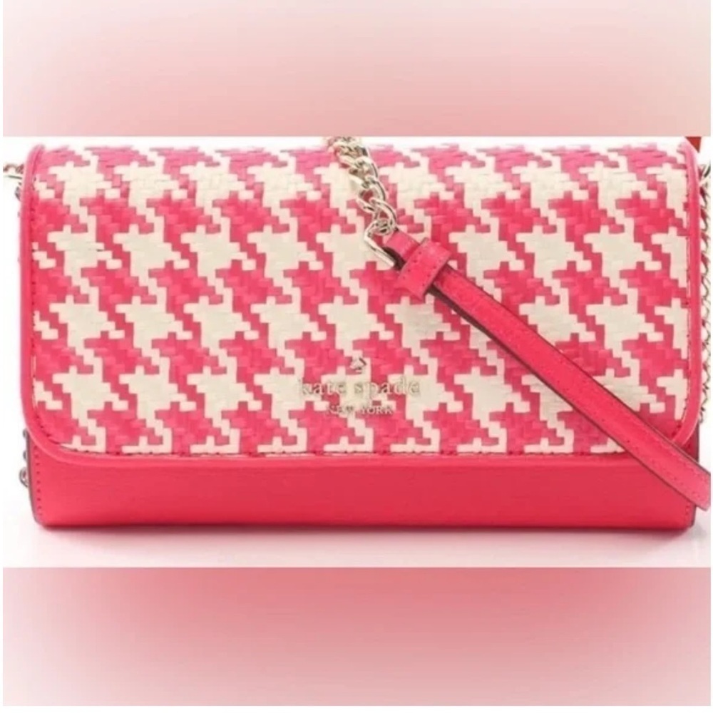 Kate spade Darcy woven houndstooth chain crossbody bikini pink